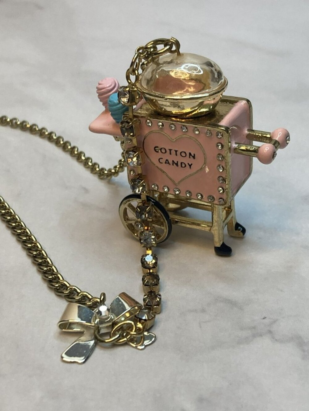 Betsey Johnson *Rare* Pink Cotton Candy Cart Pendant Necklace - 3B - Picture 9 of 9